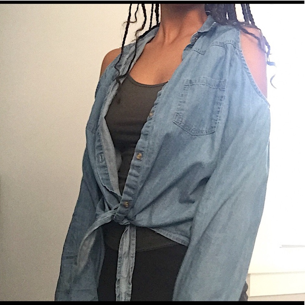 Cute tie up blue denim jacket